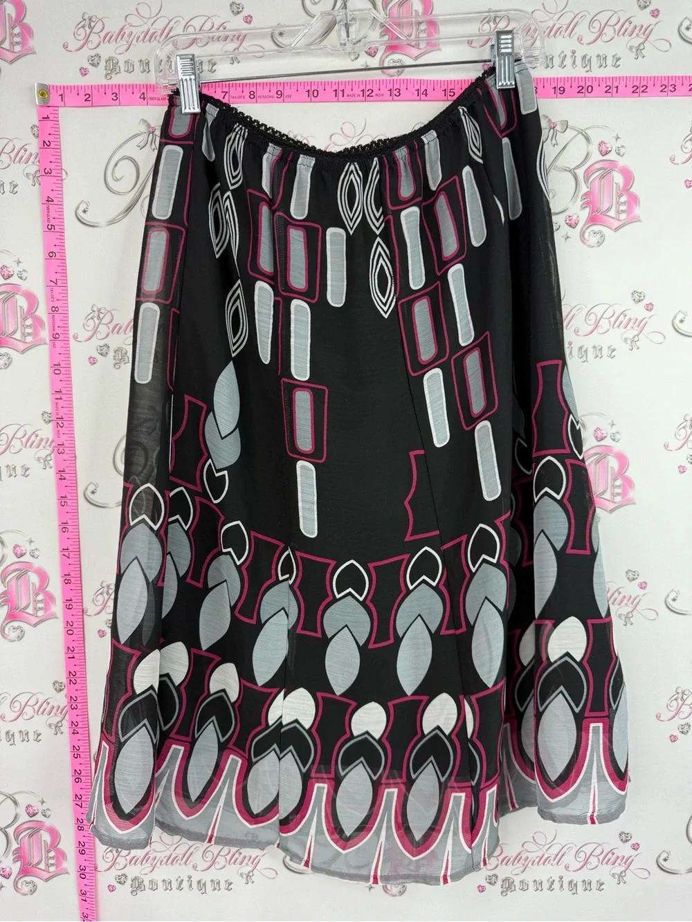 Jessica skirt y2k Black Geometric Print Skirt with Pink & Gray Accents - Picture 2 of 9